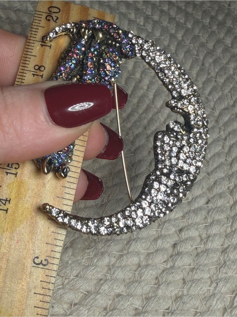 Halloween Black Cat Crescent Moon Brooch Rhinestone Witchy Jewelry - Picture 8 of 11